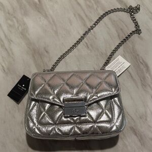 Kate Spade Metallic Silver Quilted Crossbody Bag